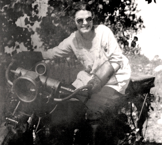 Gladys Mooney on motorcycle